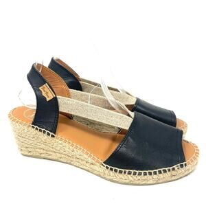 NEW Toni Pons TEIDE-P Slingback Wedge Espadrille Black Leather, Women's 9, $129